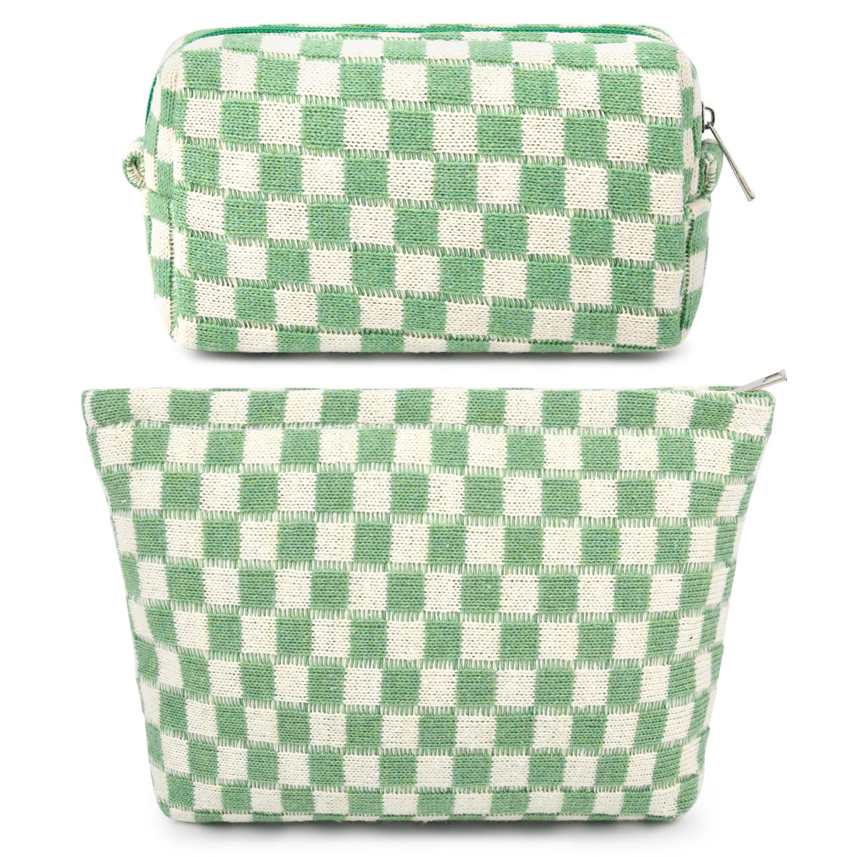 SOIDRAM bolsa maquillaje grande con cuadros verdes, vista frontal útil para viaje.