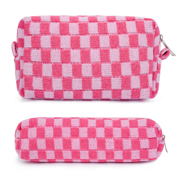SOIDRAM bolso cosméticos a cuadros rosa para viaje organizado.