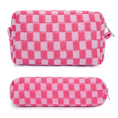 SOIDRAM bolso cosméticos a cuadros rosa para viaje organizado.