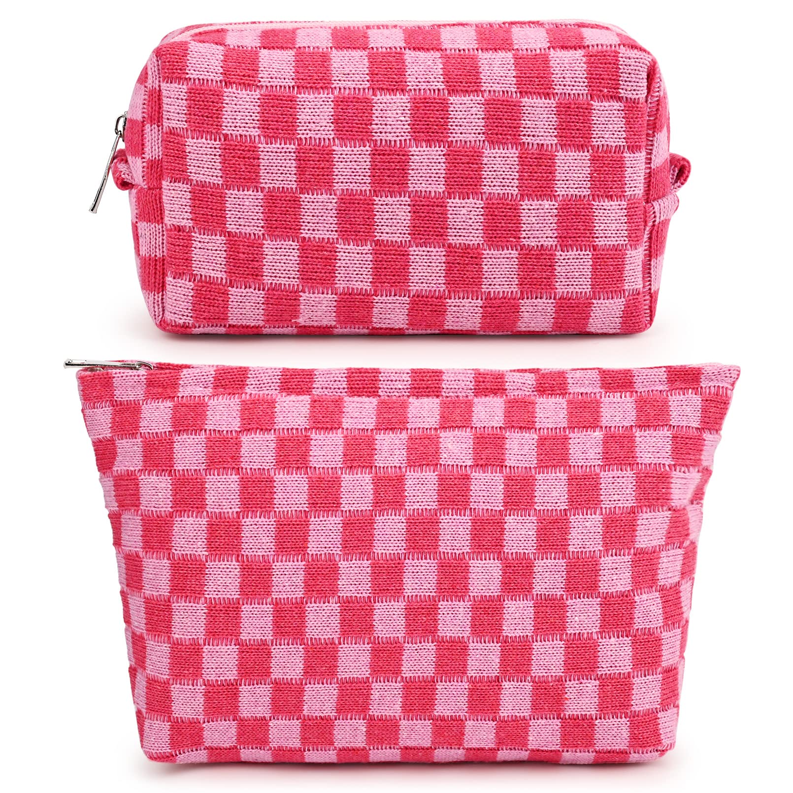 SOIDRAM bolso maquillaje grande con cuadros rosa-rojo, ideal para viaje