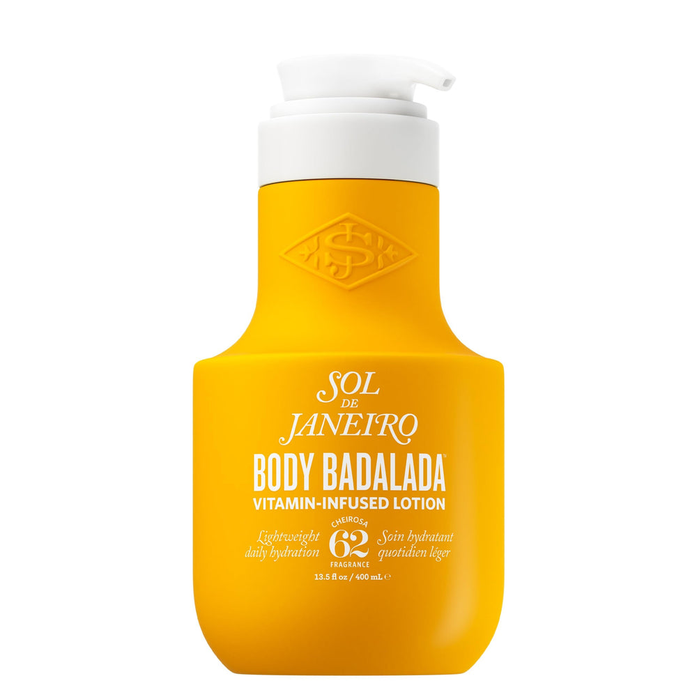Sol de Janeiro Badalada Vainilla Loción: botella vertiendo para hidratación suave.