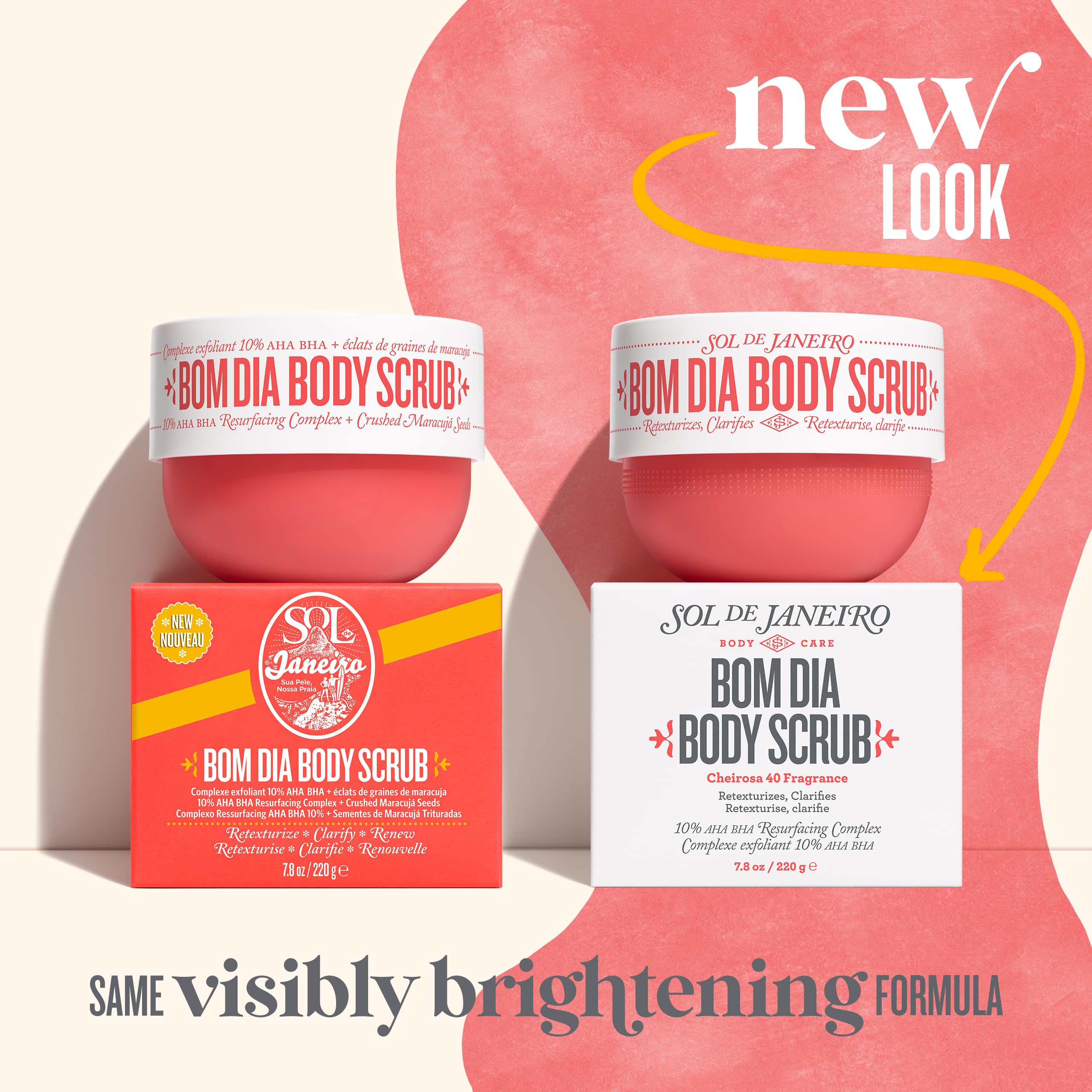 Sol de Janeiro Bom Dia Bright Scrub offre une fragrance Cheirosa 40 pendant le gommage.