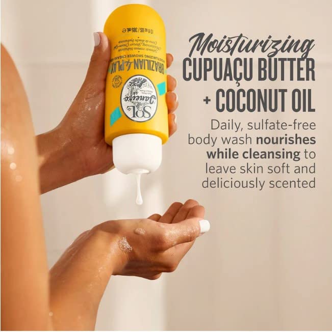Sol de Janeiro Brazilian Play shower cream-gel with coconut oil promotes smooth, nourished skin.