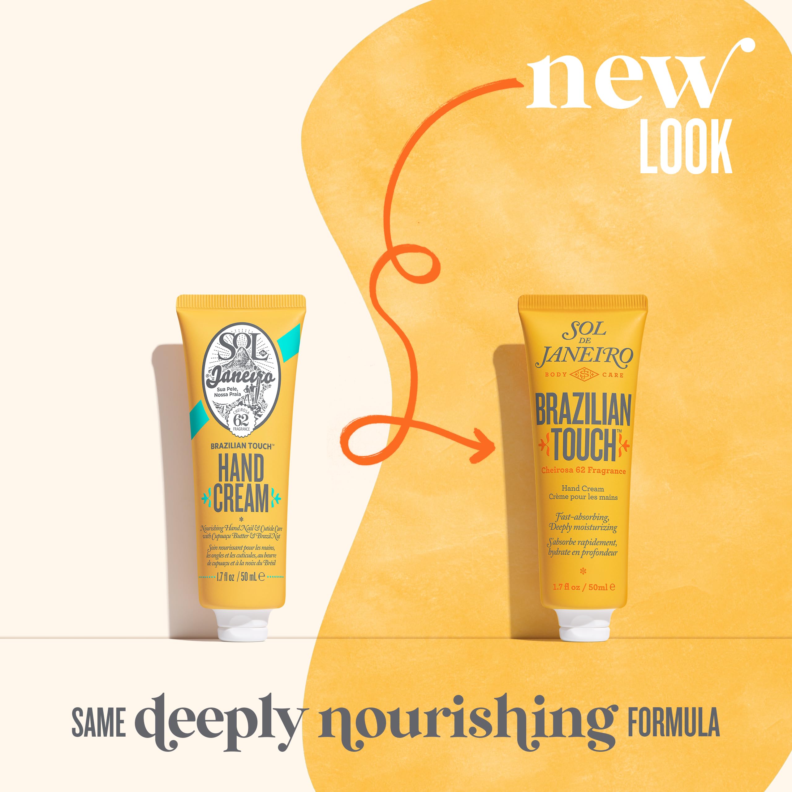 Sol de Janeiro crema de manos, primer plano de textura suave y absorción rápida