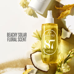 Sol de Janeiro Cheirosa 87 Bruma: etiqueta blanca con aroma playero.