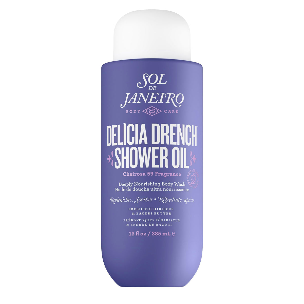 Sol de Janeiro Delicia Drench: botella elegante para hidratación suave durante la ducha.