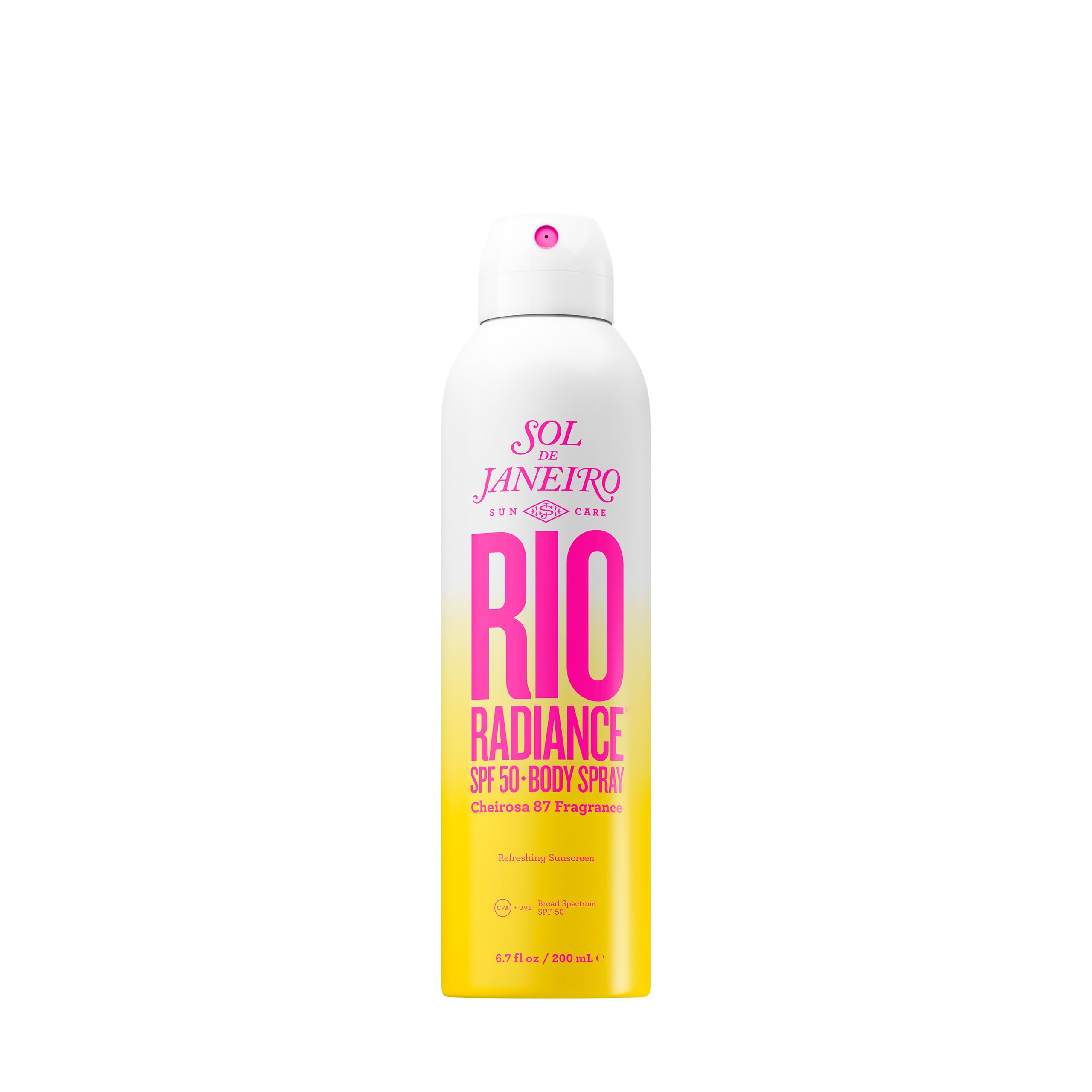 Sol de Janeiro Rio Radiance SPF 50 bottle seen from above for easy beach protection