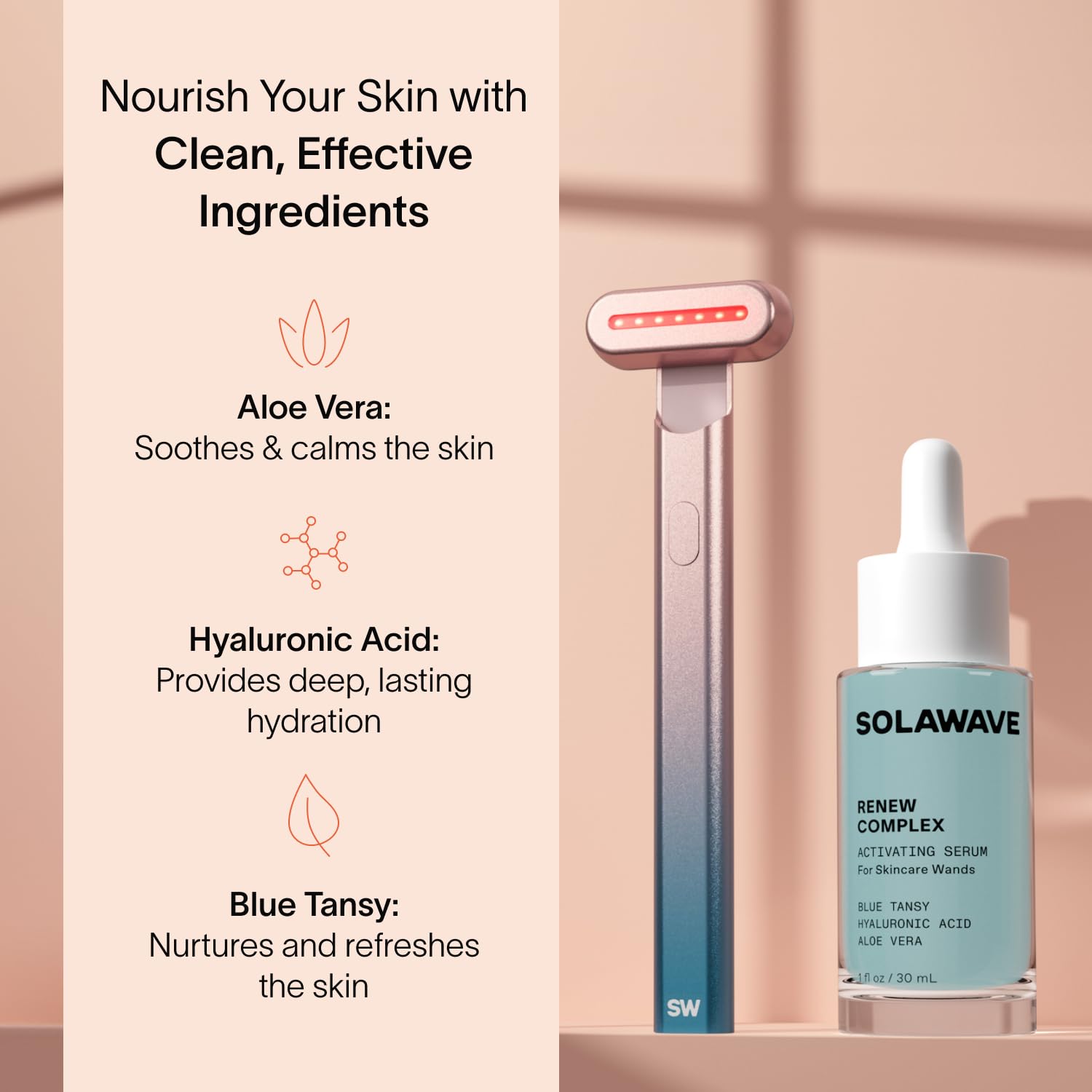 Solawave ayuda a hidratar con aloe vera durante uso diario