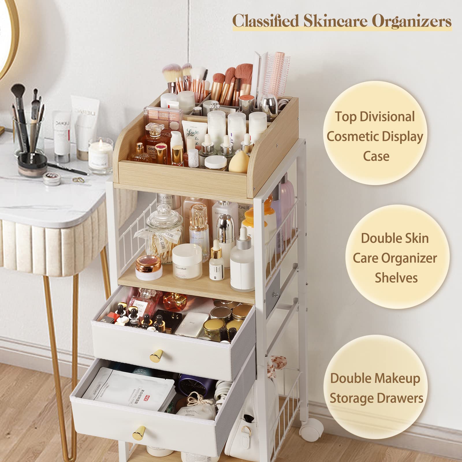 SOLIMINTR Vue supérieure montrant pinceaux et soins, rangement clair et accessible.