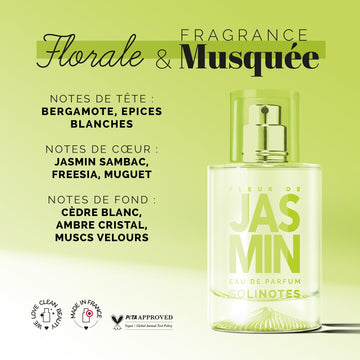 Solinotes Jasmine Flower cedar-musk hints a warm signature.