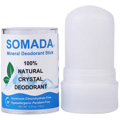 SOMADA desodorante cristal natural en empaque externo con protección invisible para todo el día.
