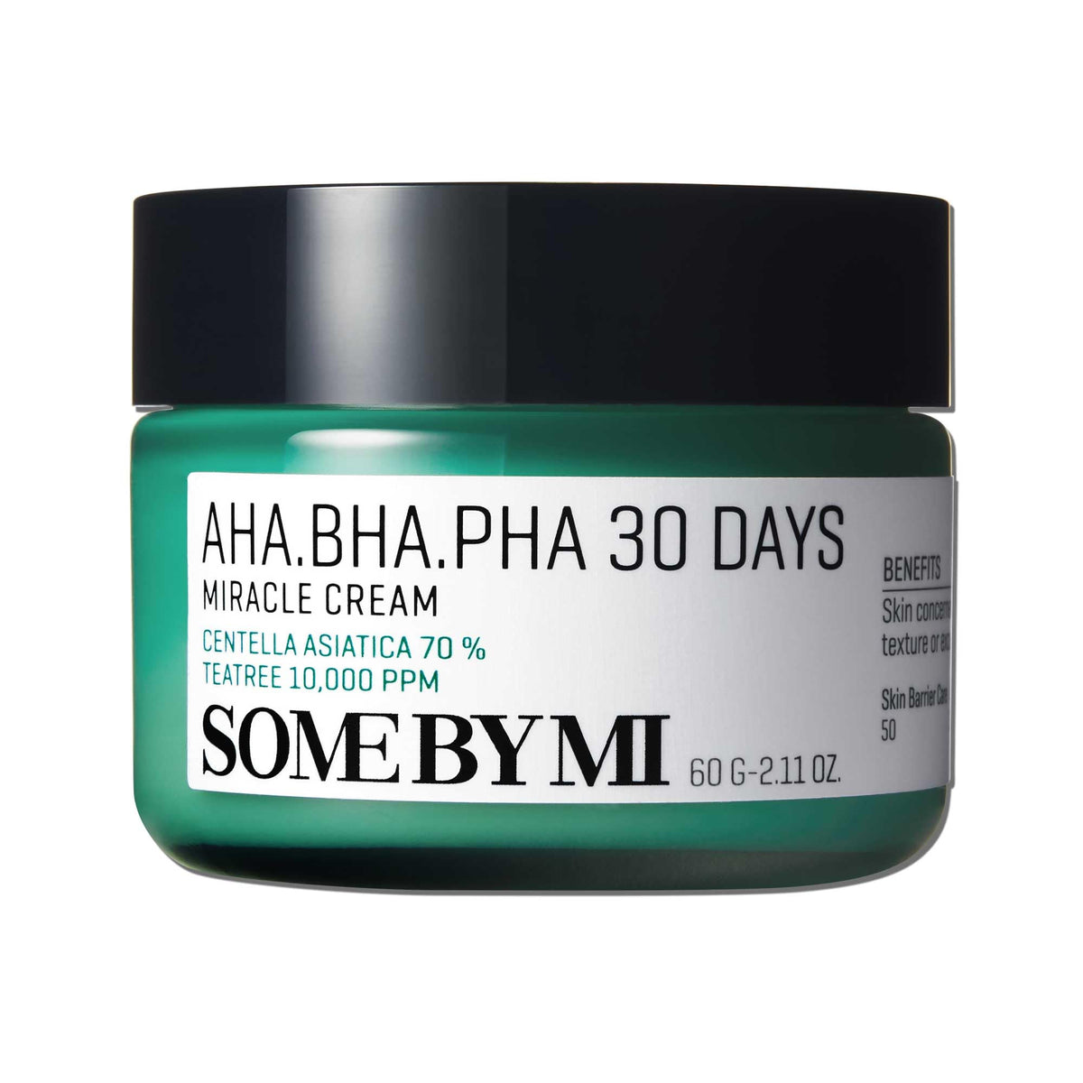 SOME BY MI AHA BHA PHA 30 Days Miracle Cream frente del envase, textura suave.