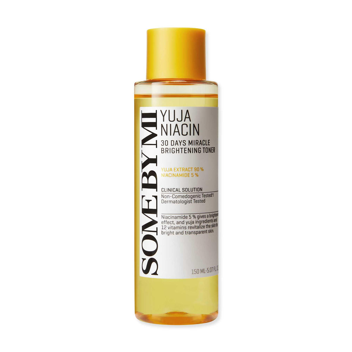 SOME BY MI Yuja Niacin Toner envase de vidrio, textura aguada para piel fresca