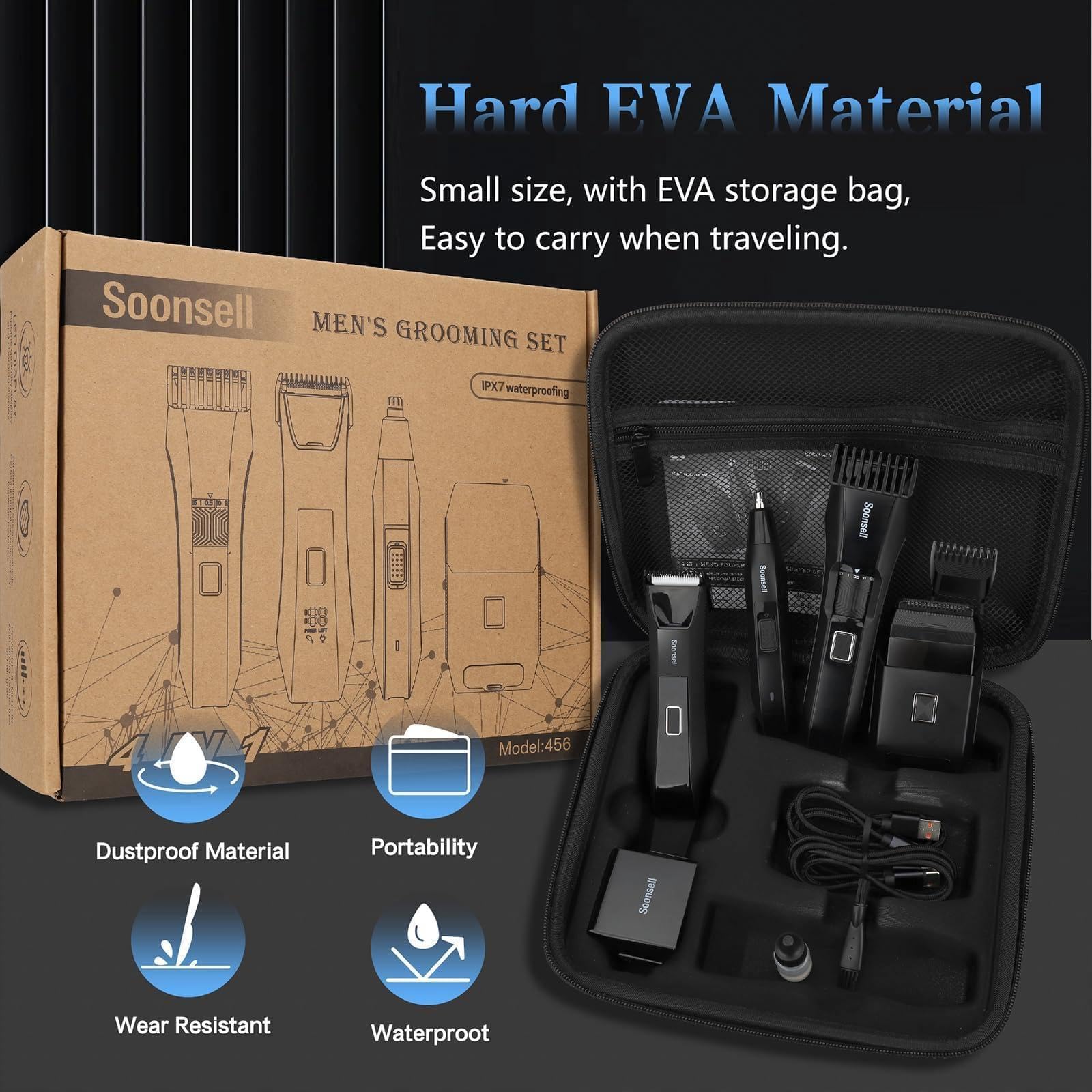 Soonsell Manscape estuche de viaje resistente al agua para accesorios de grooming.