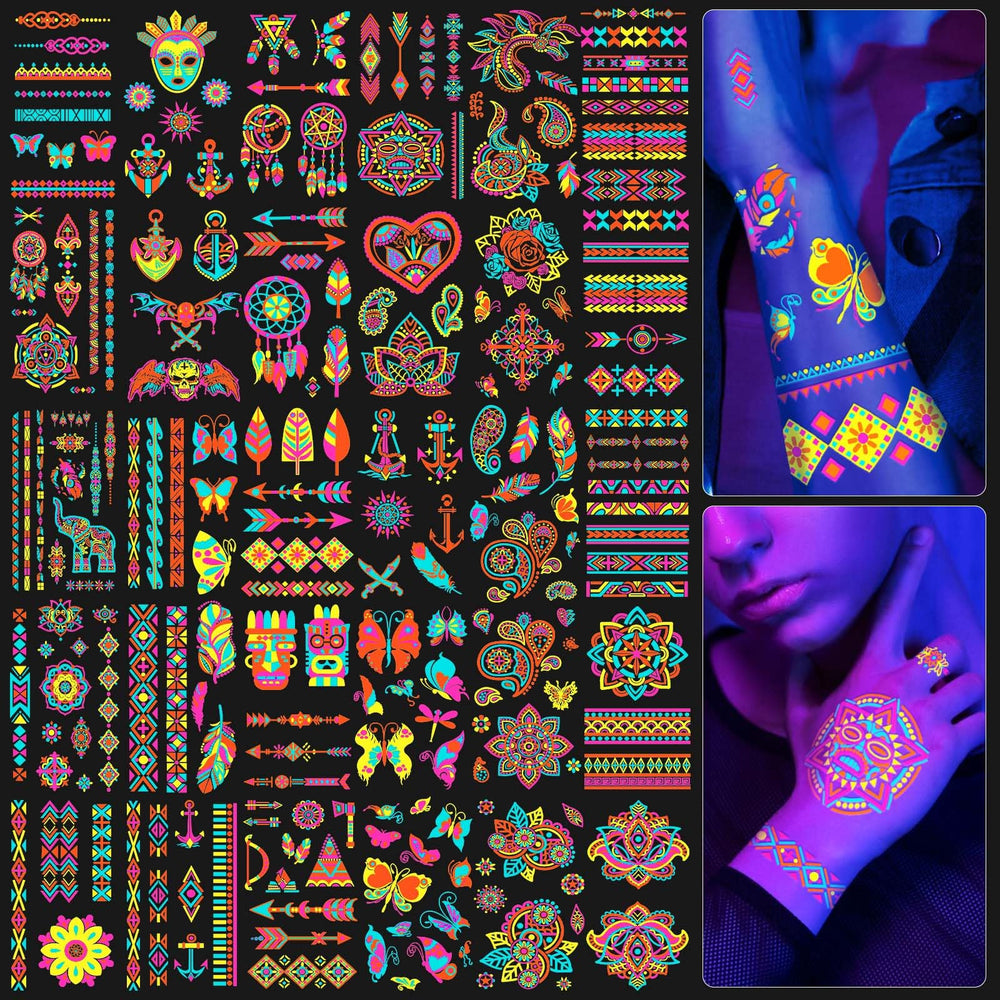 SOOVSY tatuajes fluorescentes para fiestas, brillan en la oscuridad.