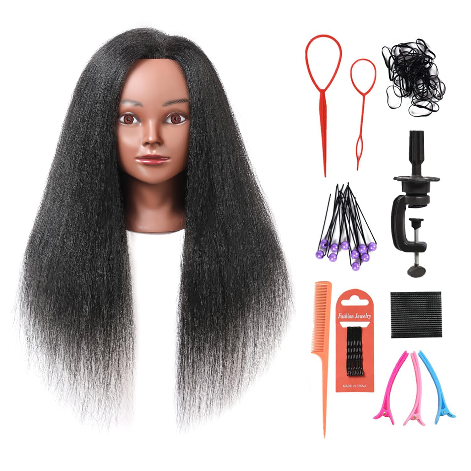 SOPHIRE: cabeza de maniquí con pelo real de 16 pulgadas para practicar peinados.