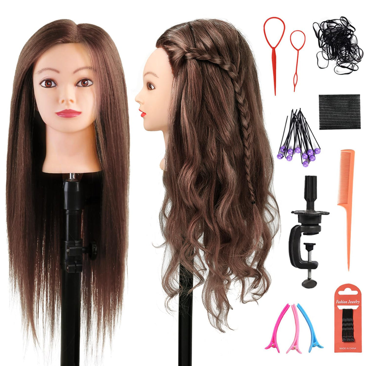 SOPHIRE cabezal con 80% cabello humano real para práctica de peinado