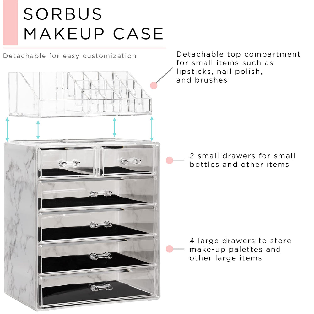 Sorbus diseño Marble acrílico permite acceso rápido a cosméticos.