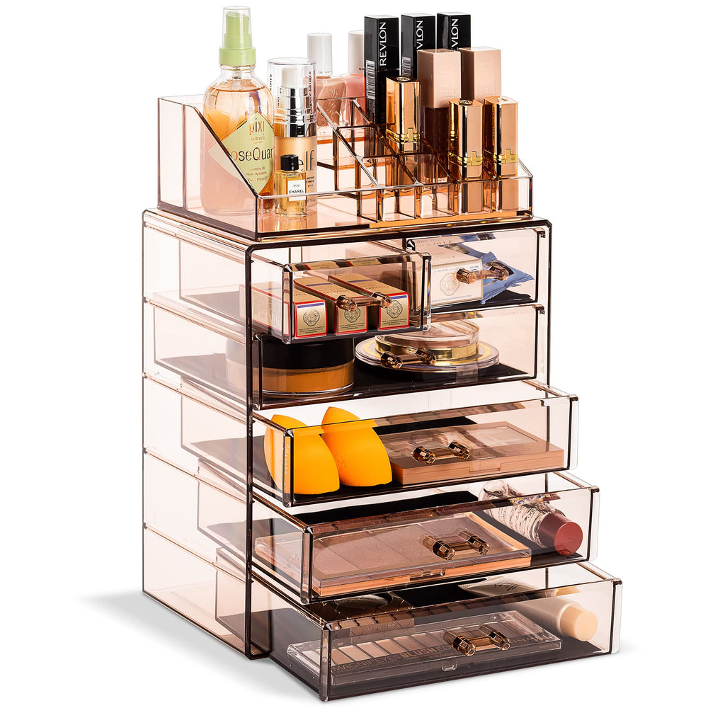 Sorbus organizador acrílico para maquillaje con 6 cajones facilita acceso a tus productos.