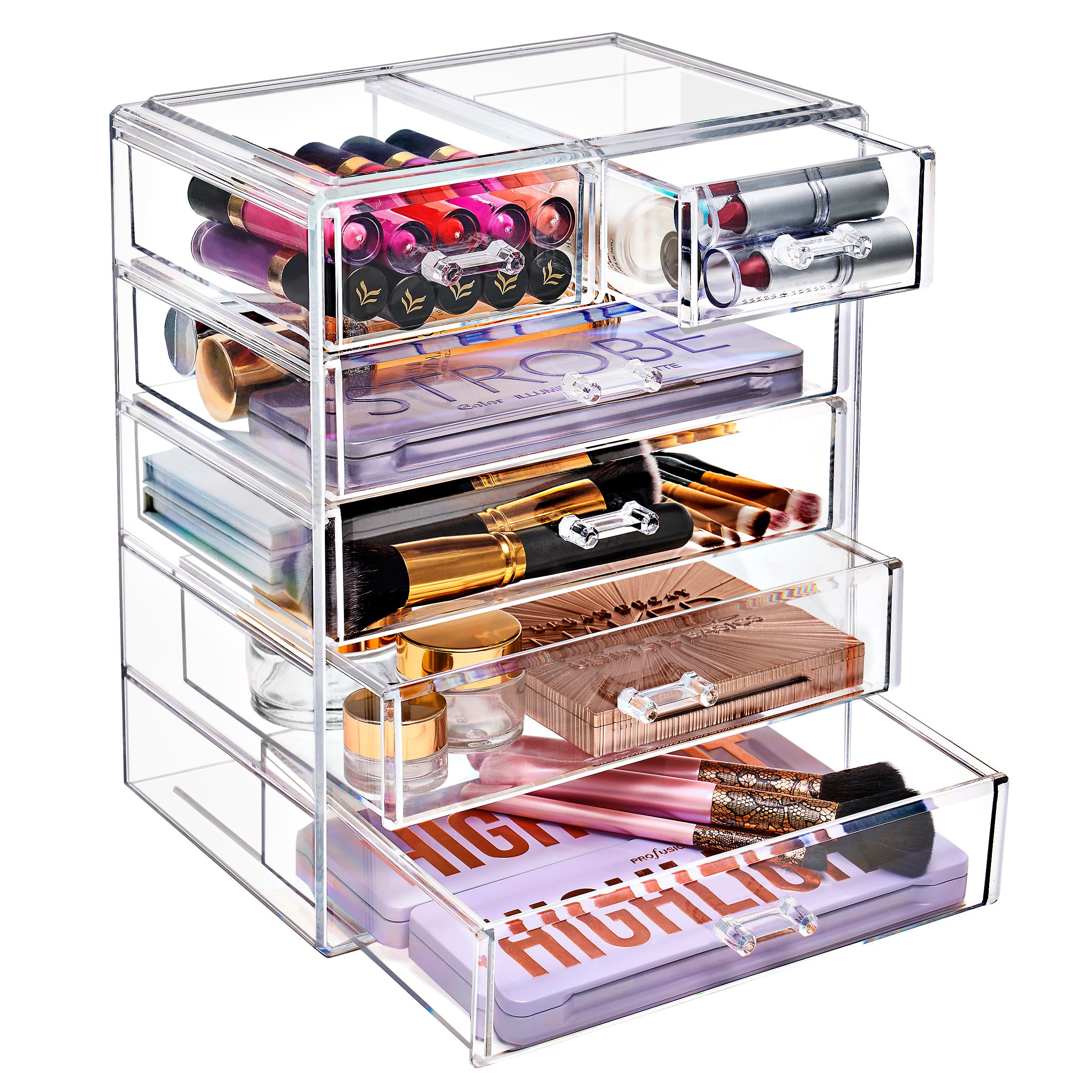 Sorbus organizador acrílico para maquillaje con 6 cajones, fácil acceso y organización.