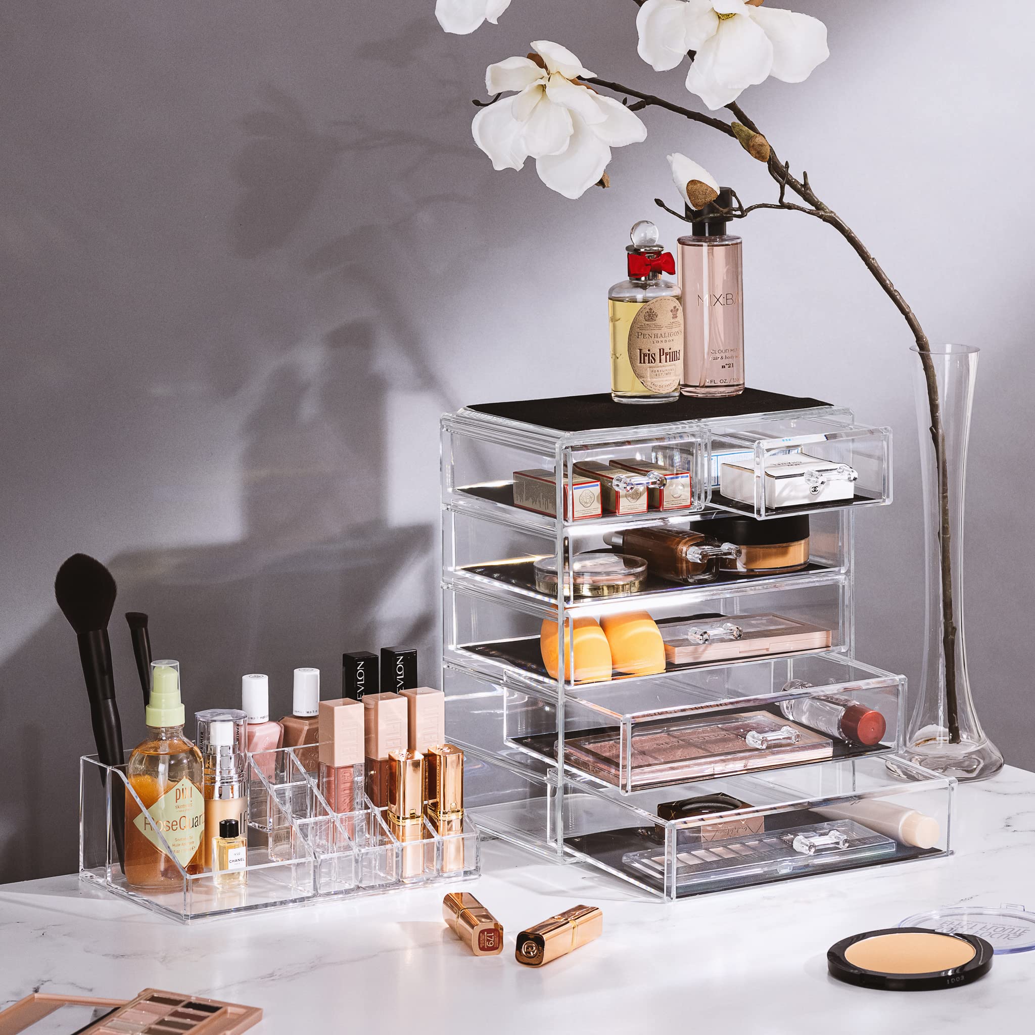 Sorbus organizador acrílico: 4 bandejas amplias para productos grandes