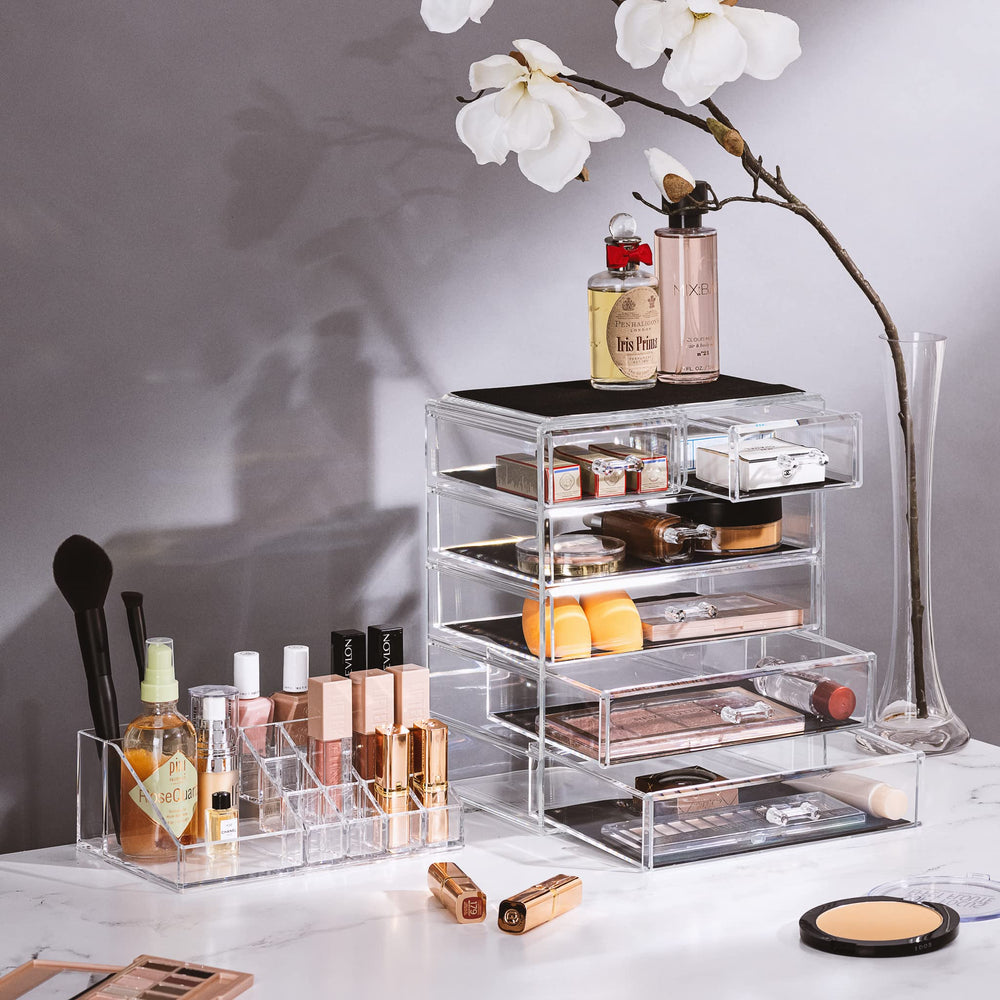Sorbus organizador acrílico: 4 bandejas amplias para productos grandes
