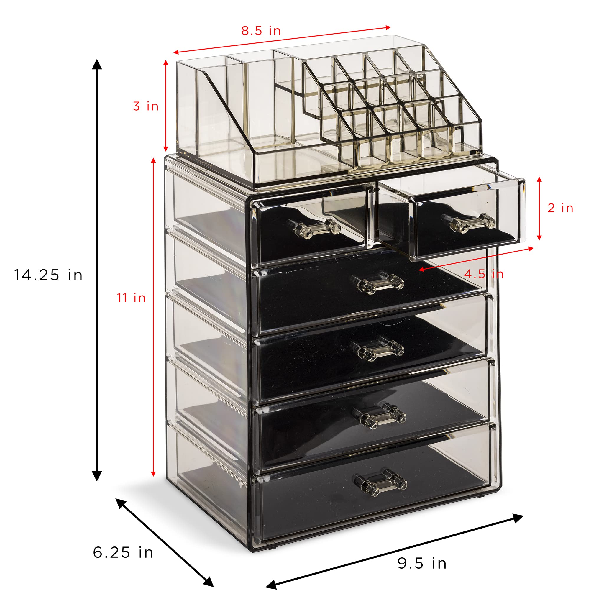 Sorbus organizador acrílico 6 cajones, enfoque en pintalabios para selección rápida