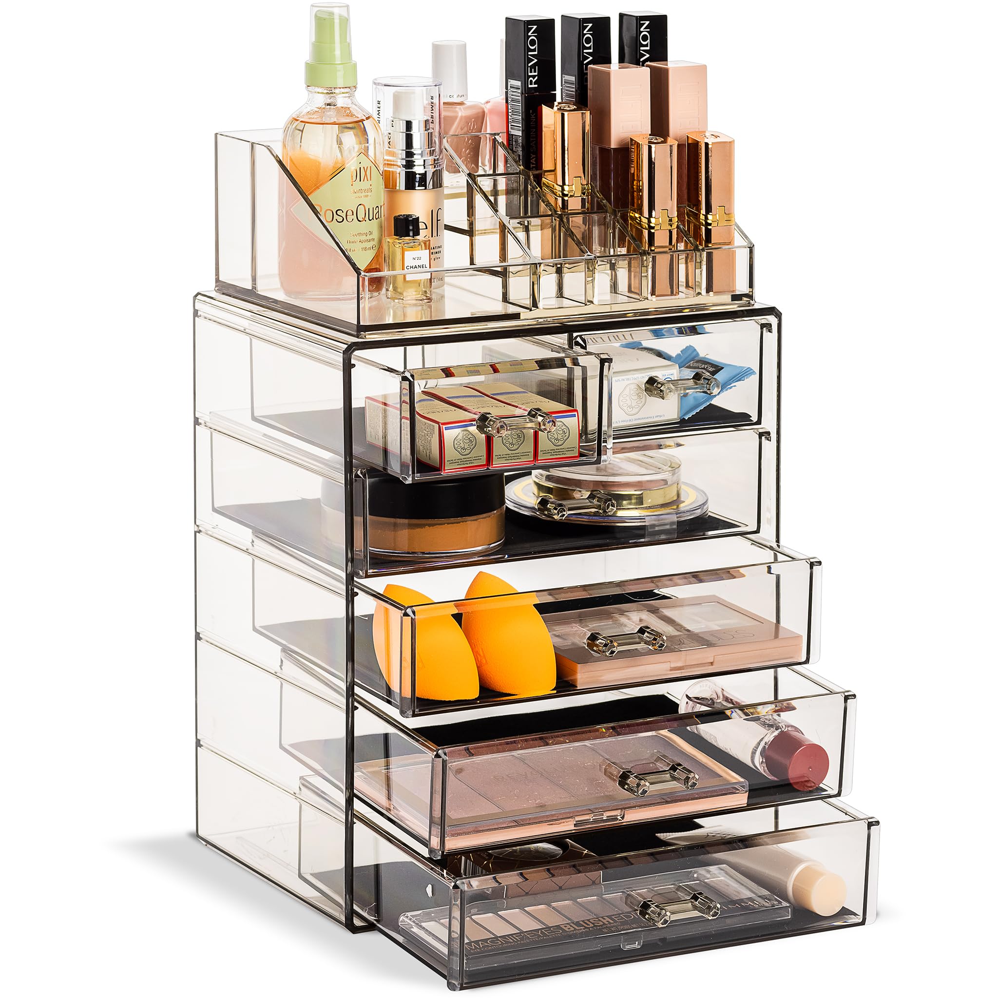 Sorbus organizador acrílico 6 cajones, vista frontal clara para ver cosméticos al instante