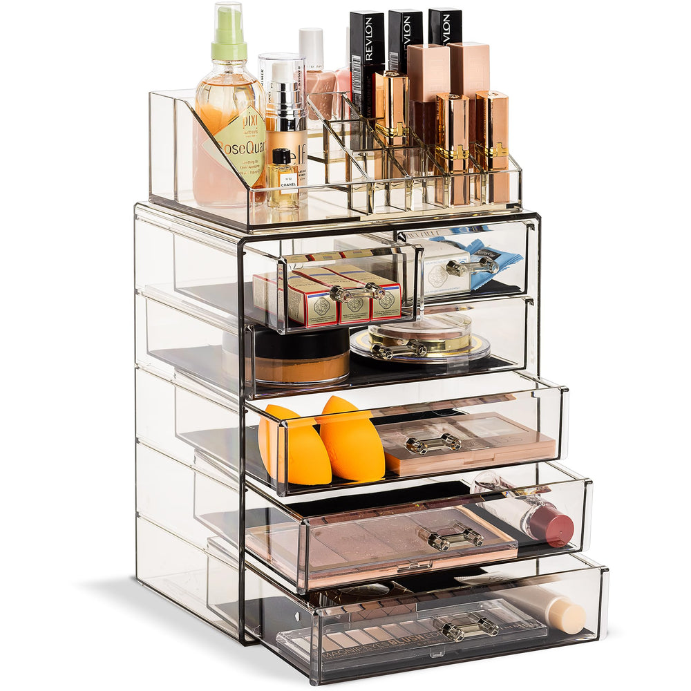 Sorbus organizador acrílico 6 cajones, vista frontal clara para ver cosméticos al instante