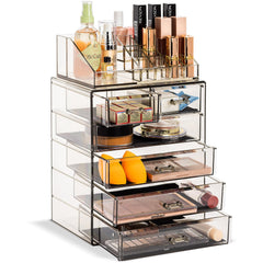 Sorbus organizador acrílico 6 cajones, vista frontal clara para ver cosméticos al instante