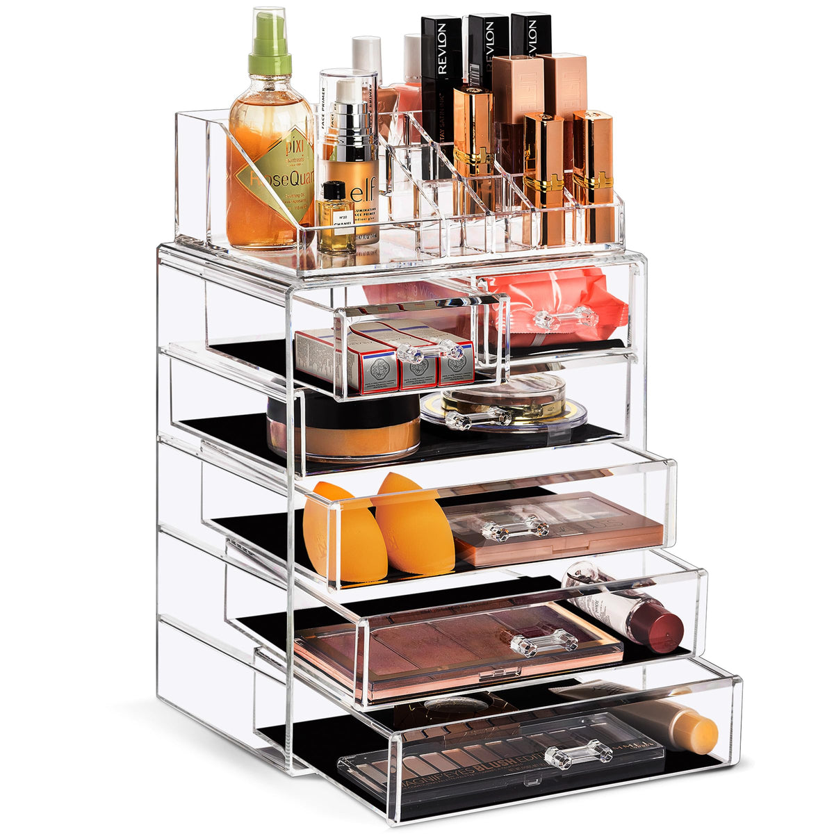 Sorbus organizador acrílico con 6 cajones para maquillaje, fácil acceso