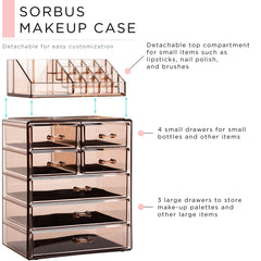 Sorbus organizador acrílico, compartimento para brochas, ordena herramientas de maquillaje.