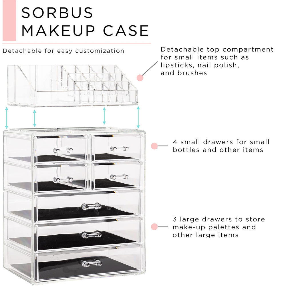 Sorbus organizador acrílico, cajones grandes, almacenamiento cómodo para bases y paletas