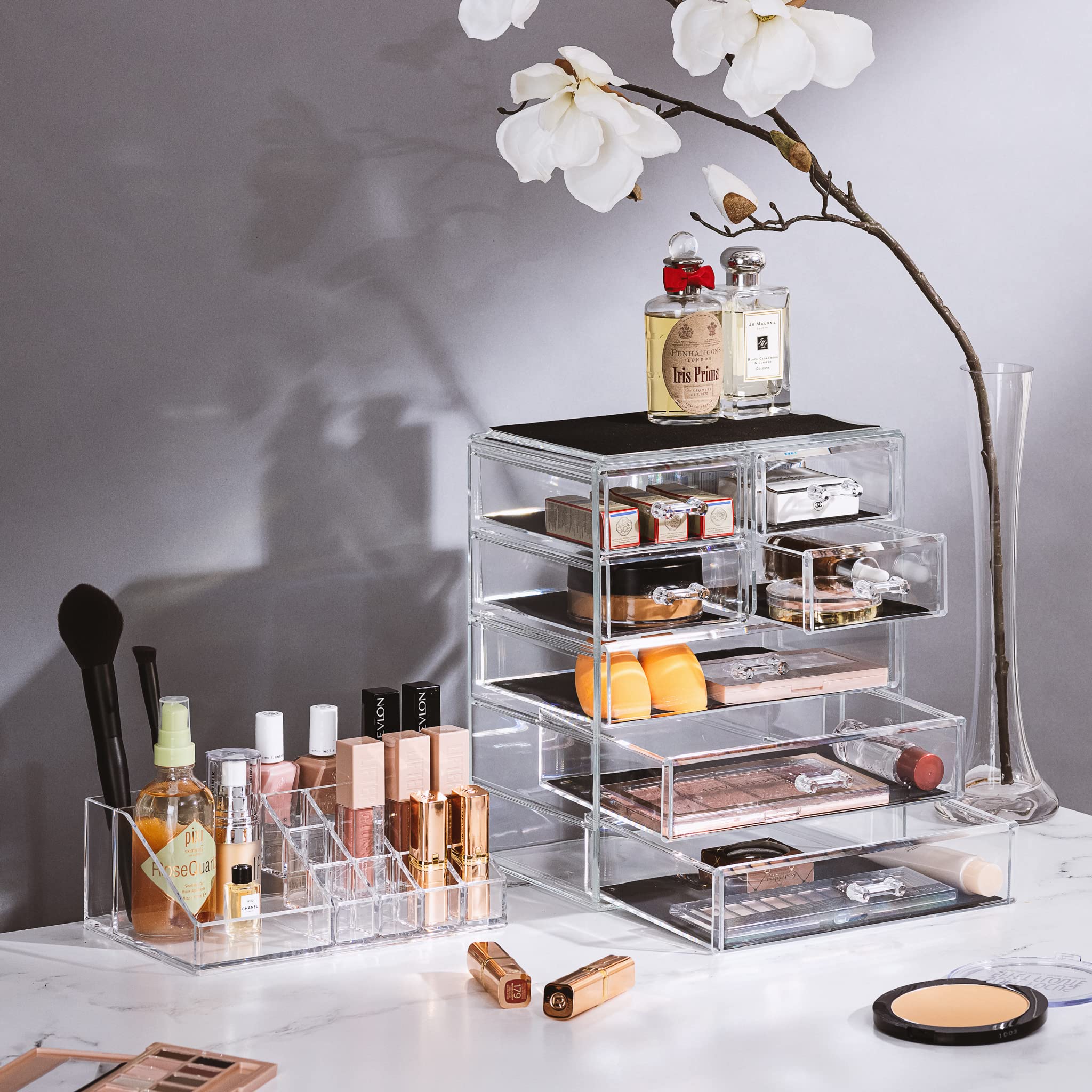 Sorbus organizador acrílico, cajones pequeños, espacio para labiales y brochas
