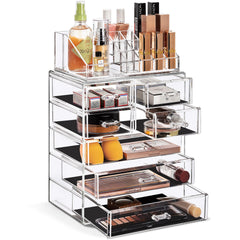 Sorbus organizador acrílico de maquillaje, vista frontal, acceso rápido a productos