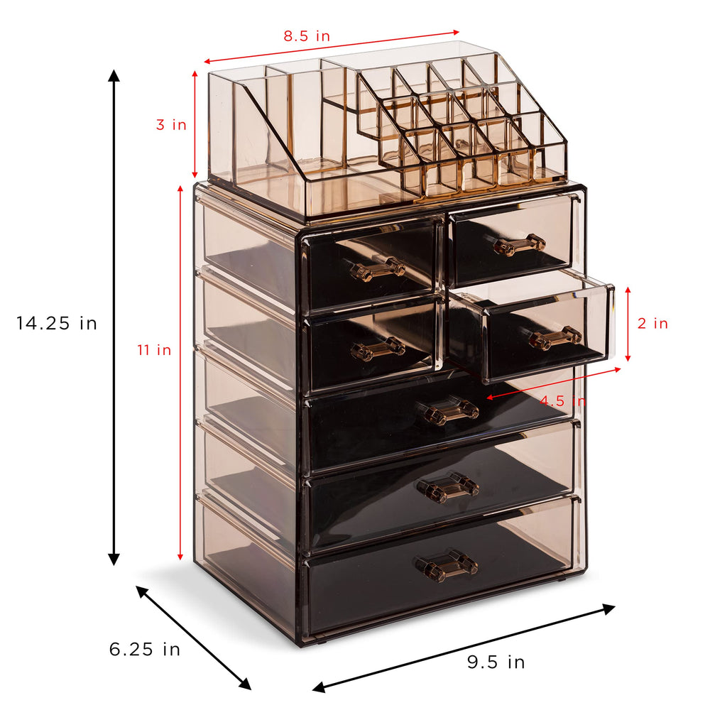 Sorbus organizador acrílico, cajones grandes para paletas, tonos ordenados y protegidos.
