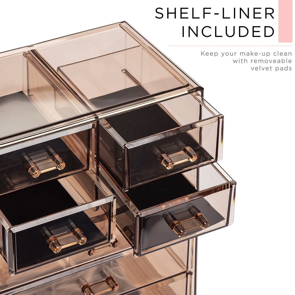 Sorbus organizador acrílico, forro interior, protege productos y facilita limpieza.