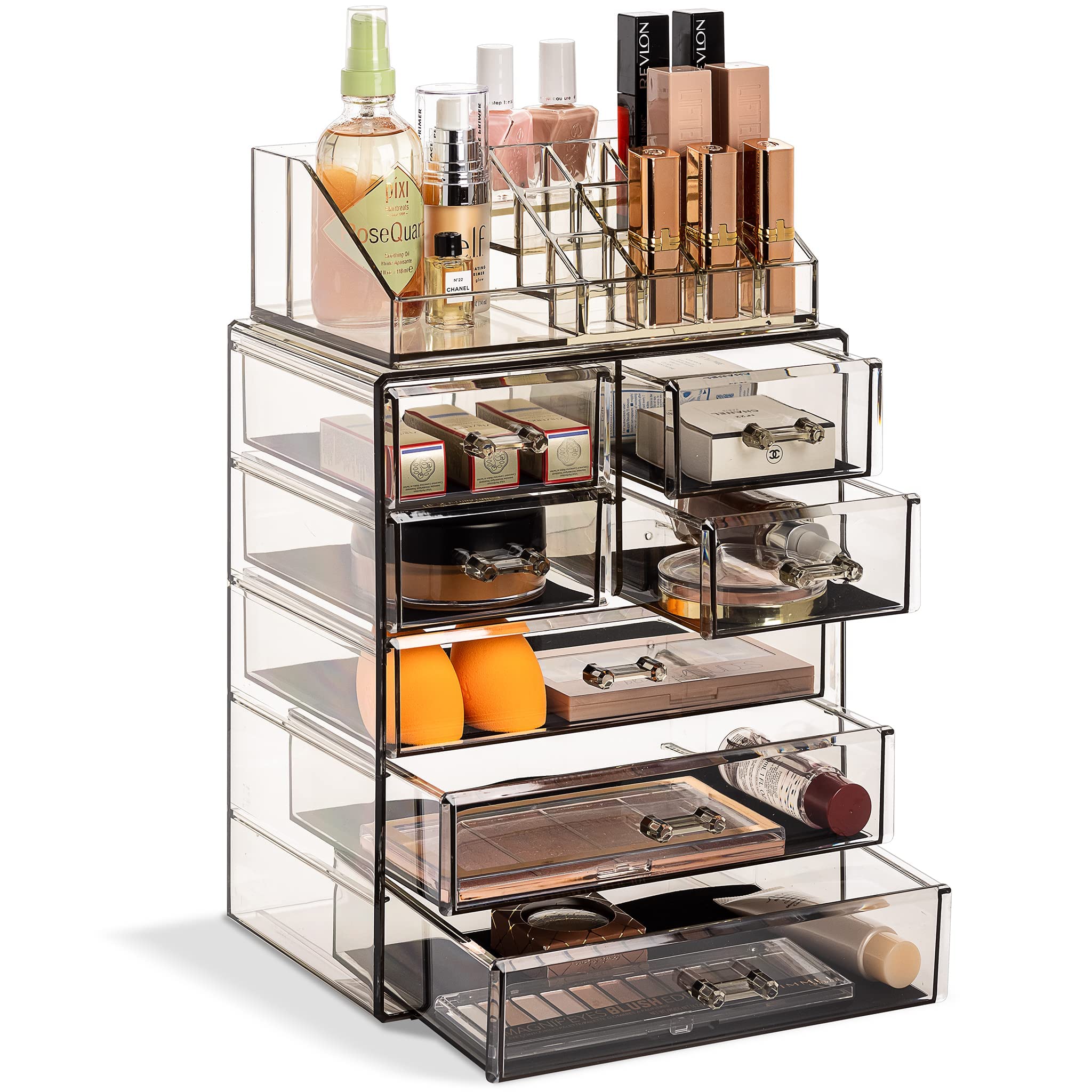 Sorbus organizador acrílico para maquillaje, vista general de 7 cajones, acceso rápido