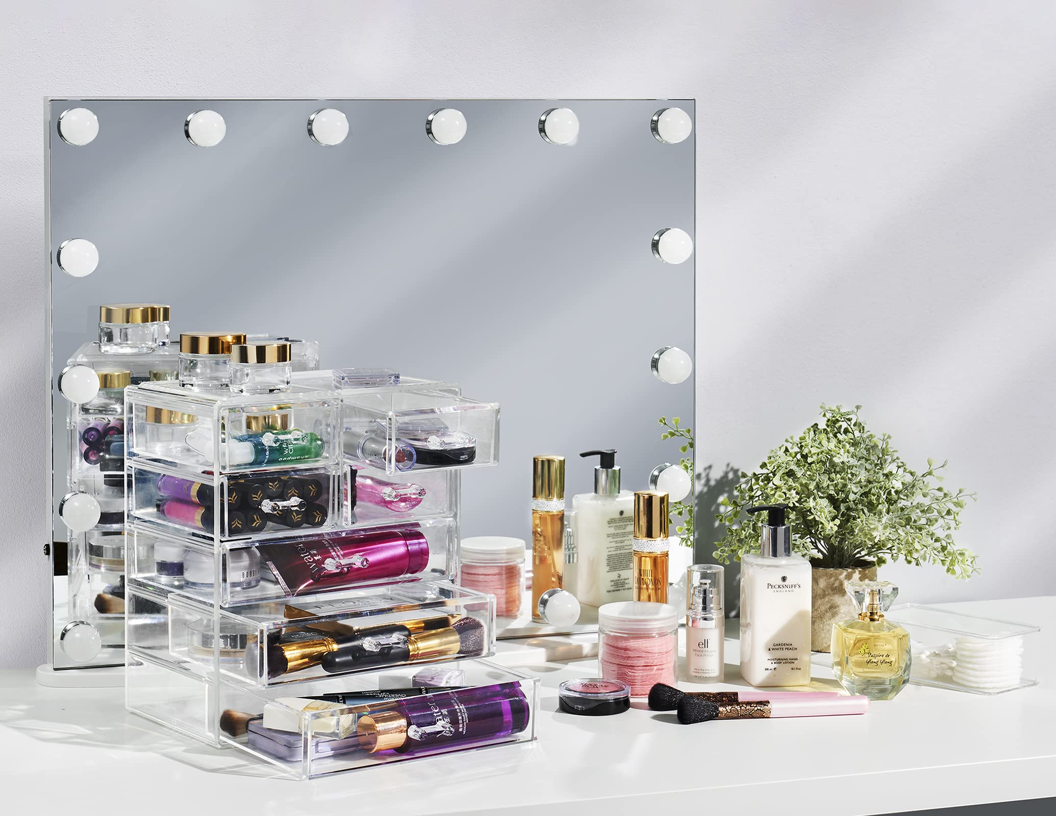 Sorbus organizador maquillaje acrílico, cajones amplios y estrechos para diferentes productos