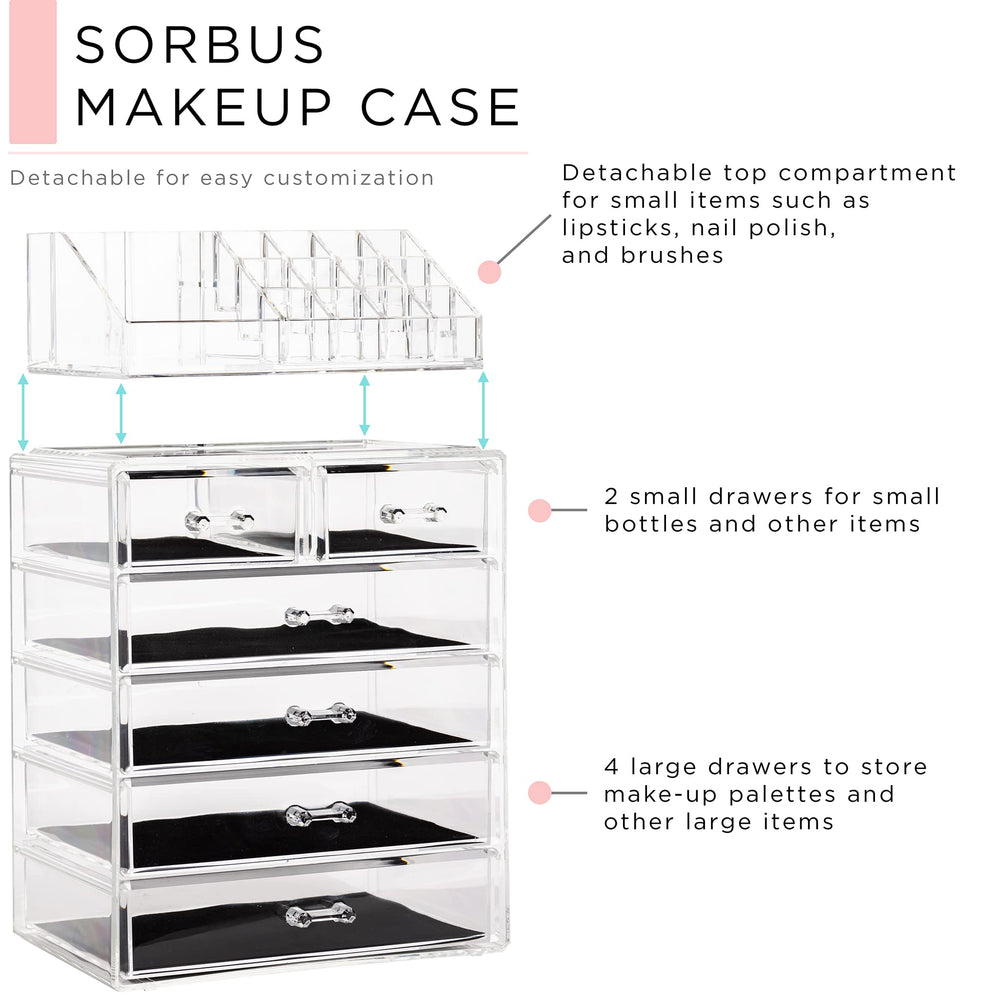 Sorbus organizador acrílico: compartimento superior para brochas y cosméticos