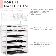 Sorbus organizador acrílico: compartimento superior para brochas y cosméticos