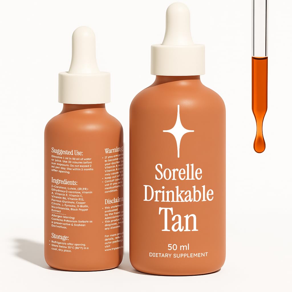 Gotas Sorelle Beauty para bronceado en bebida, tono natural y progresivo