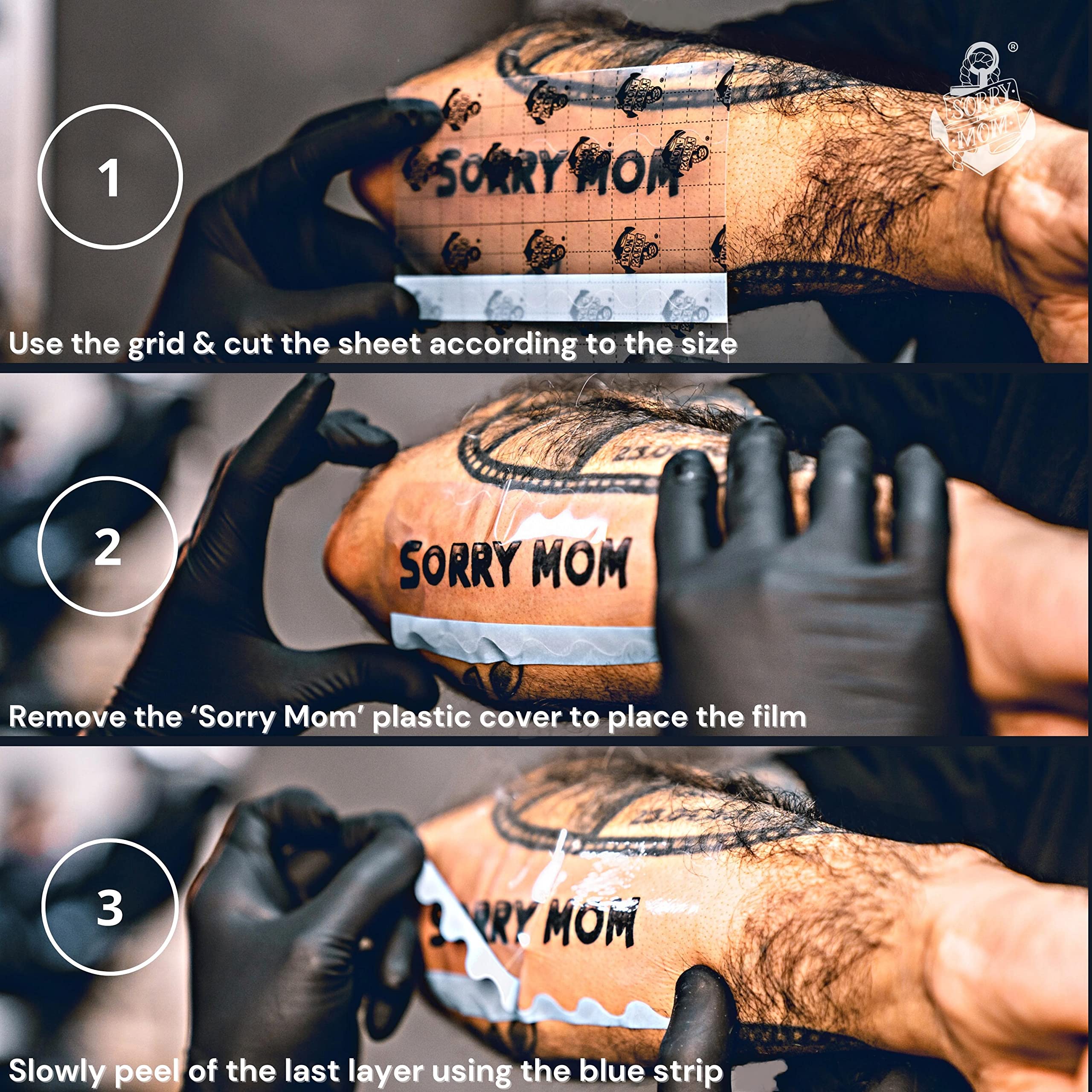Sorry Mom bandaja tatuaje film transparente de larga duración.