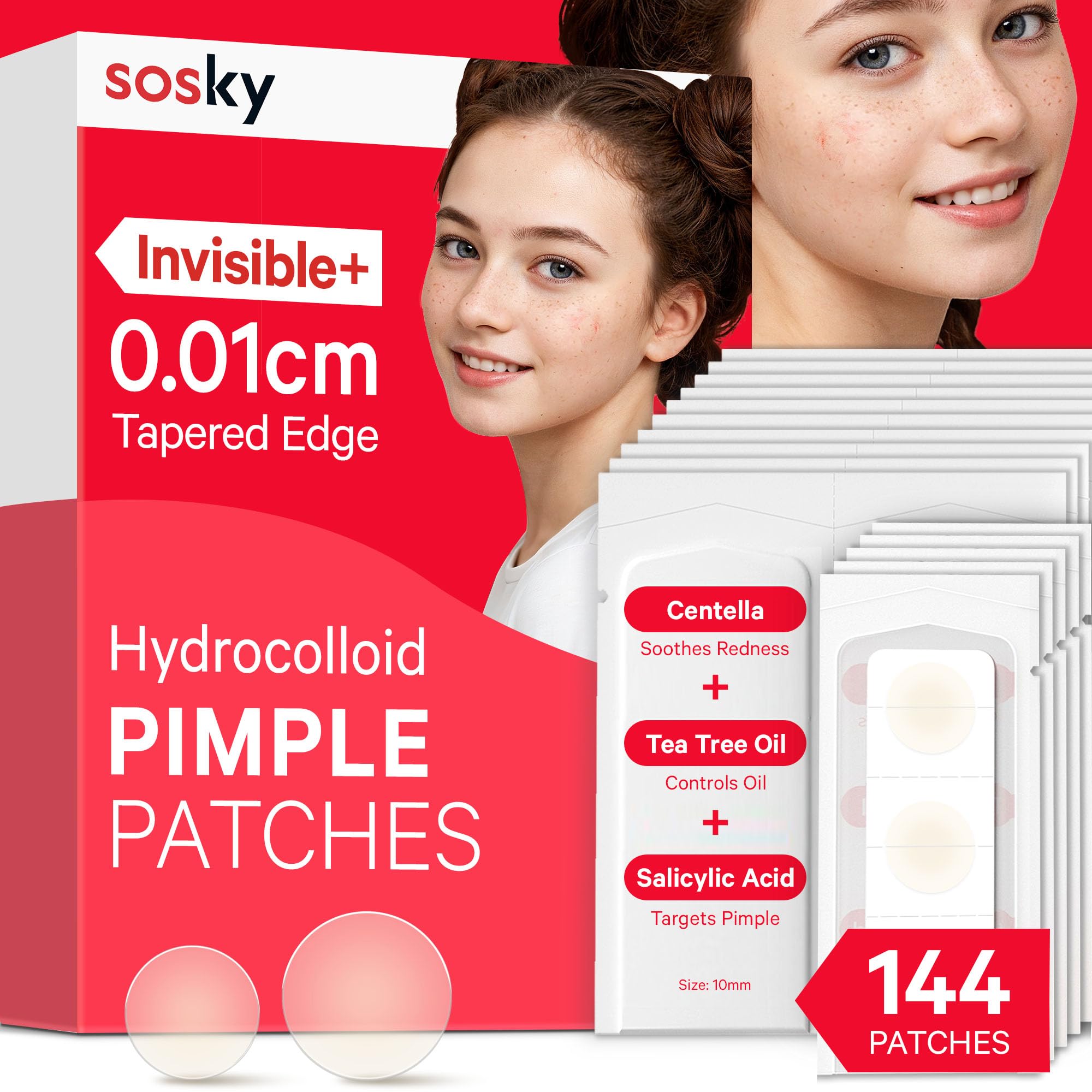 Sosky Pimple Patches on the face in close-up showing discreet application and blending with skin
