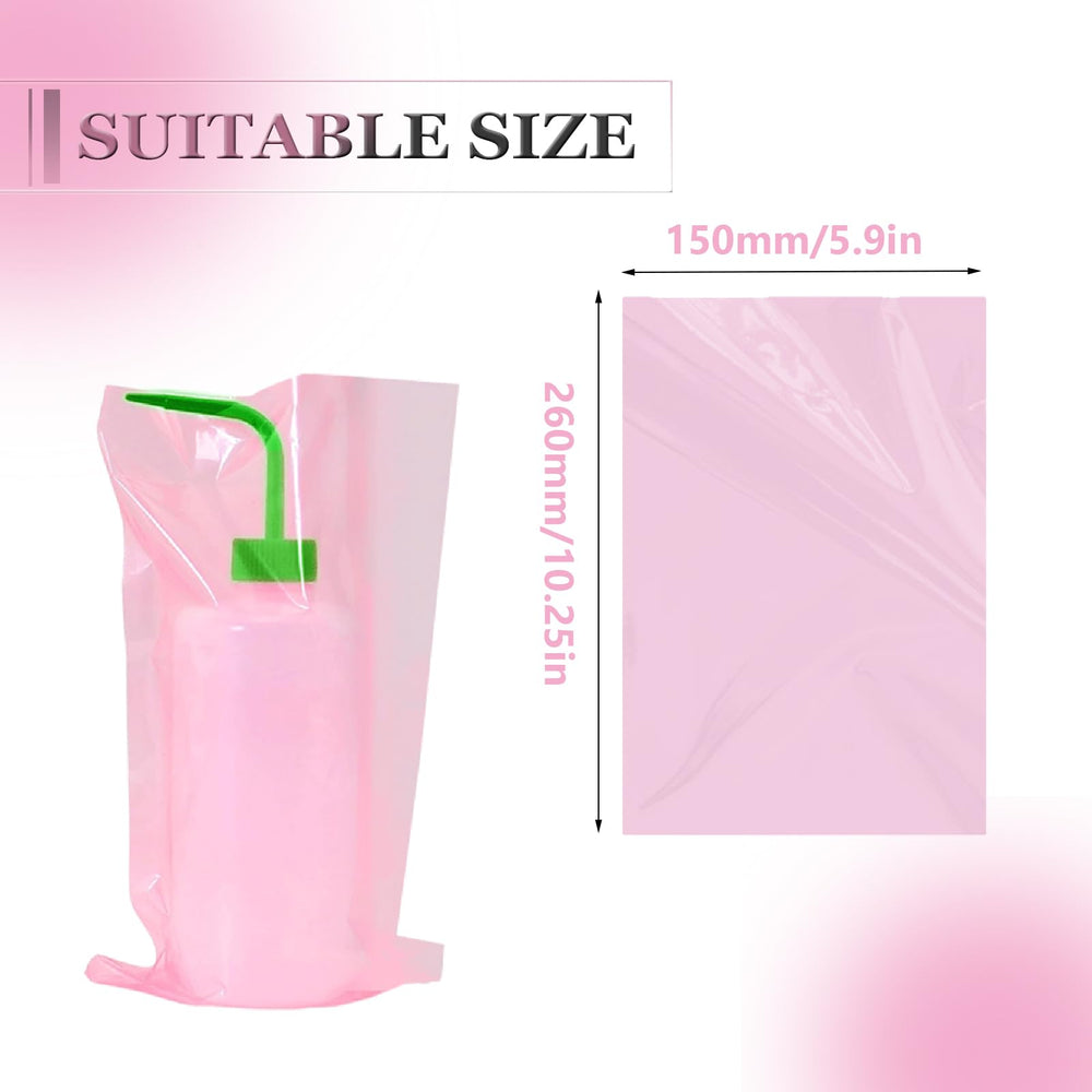 Bolsas Sotica para botellas rosadas, lateral: evitan derrames y mantienen área de trabajo limpia