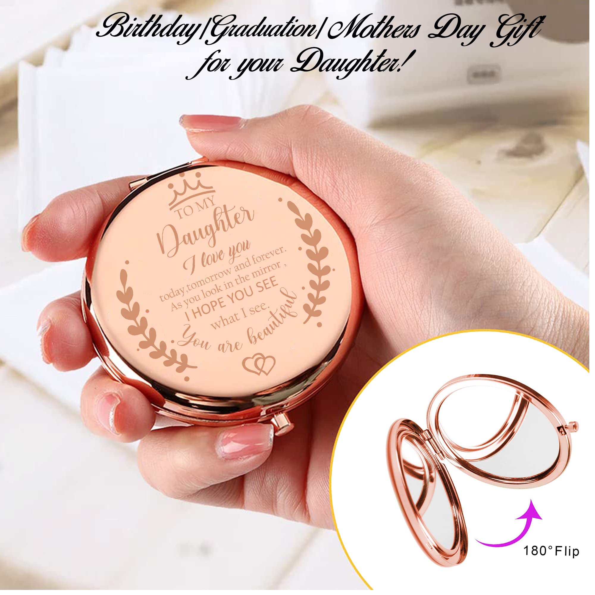 Soulpetals espejo con grabado dedicatoria para hija, regalo sentimental.