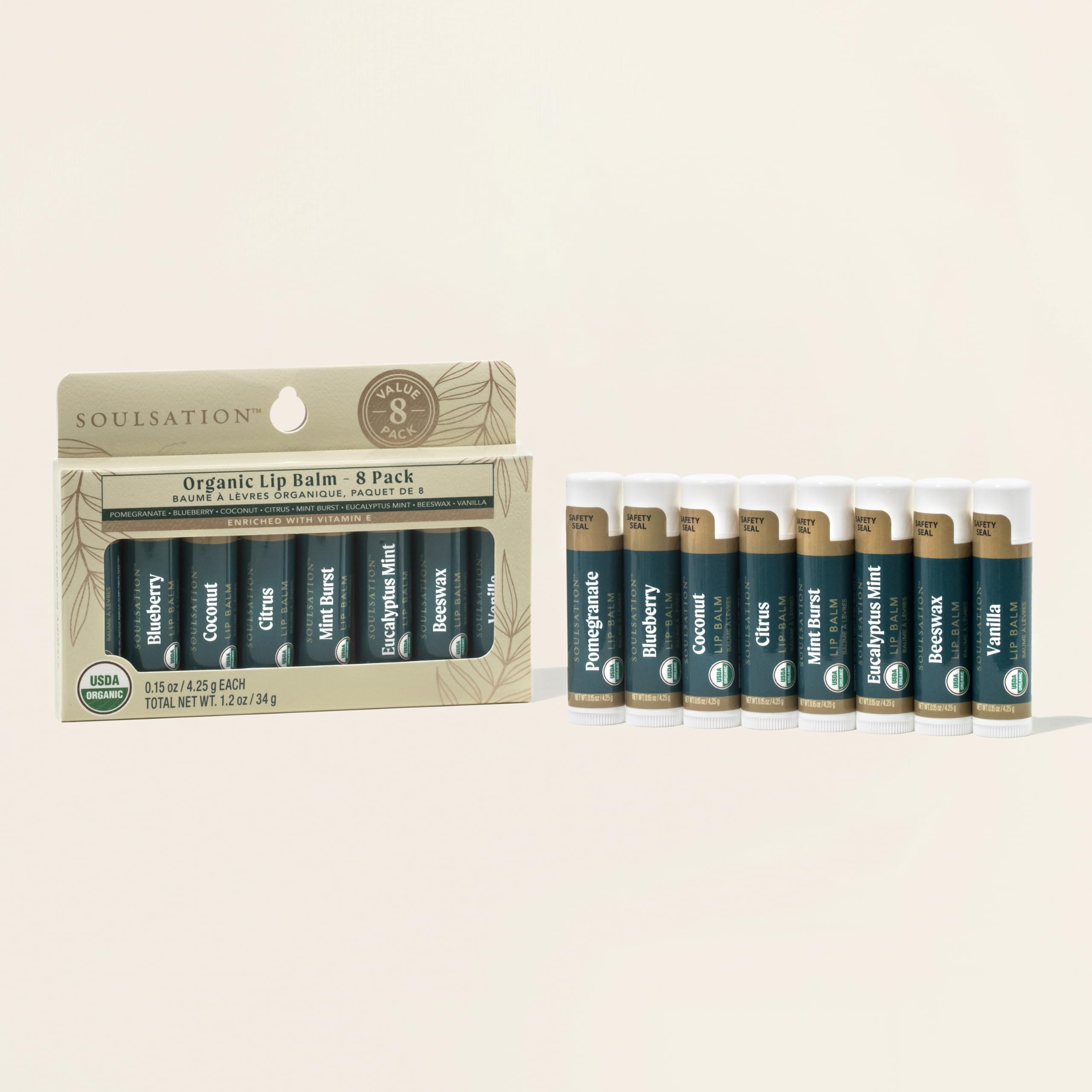 SOULSATION bálsamo labial con vitamina E para suavidad.