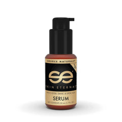 Source Naturals Skin Eternal Serum botella, aplicación suave para piel hidratada.