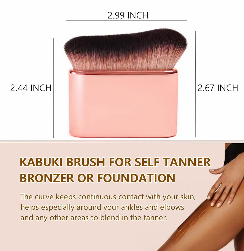 Aplicador kabuki Soushop para bronceado, sin costuras, ideal para cobertura uniforme.