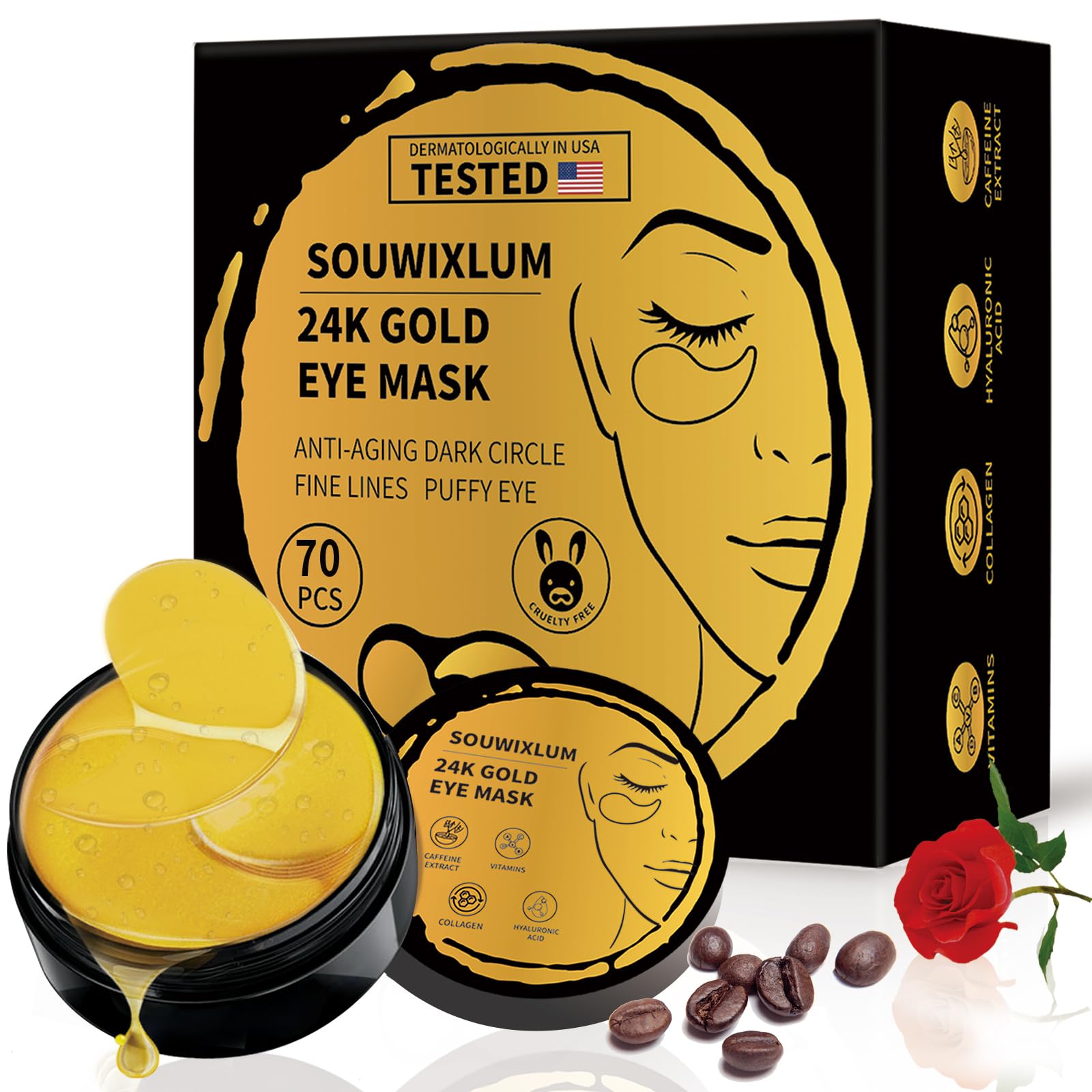 Souwixlum parches ojos oro 24k, alivian la apariencia de ojos cansados.